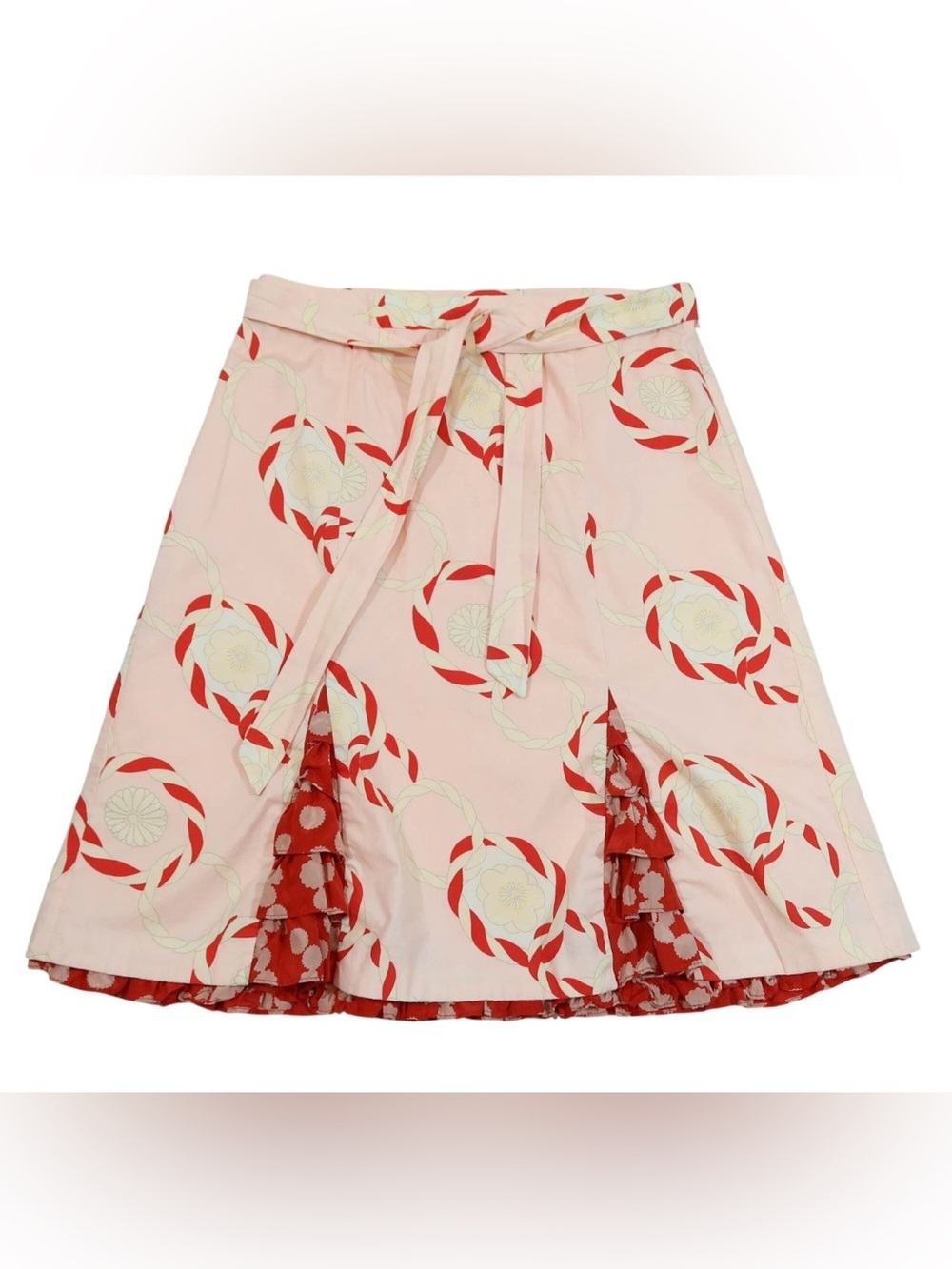 ANTHROPOLOGIE ODILLE Licorice Whip Silk Ruffle Trim A Line Skirt